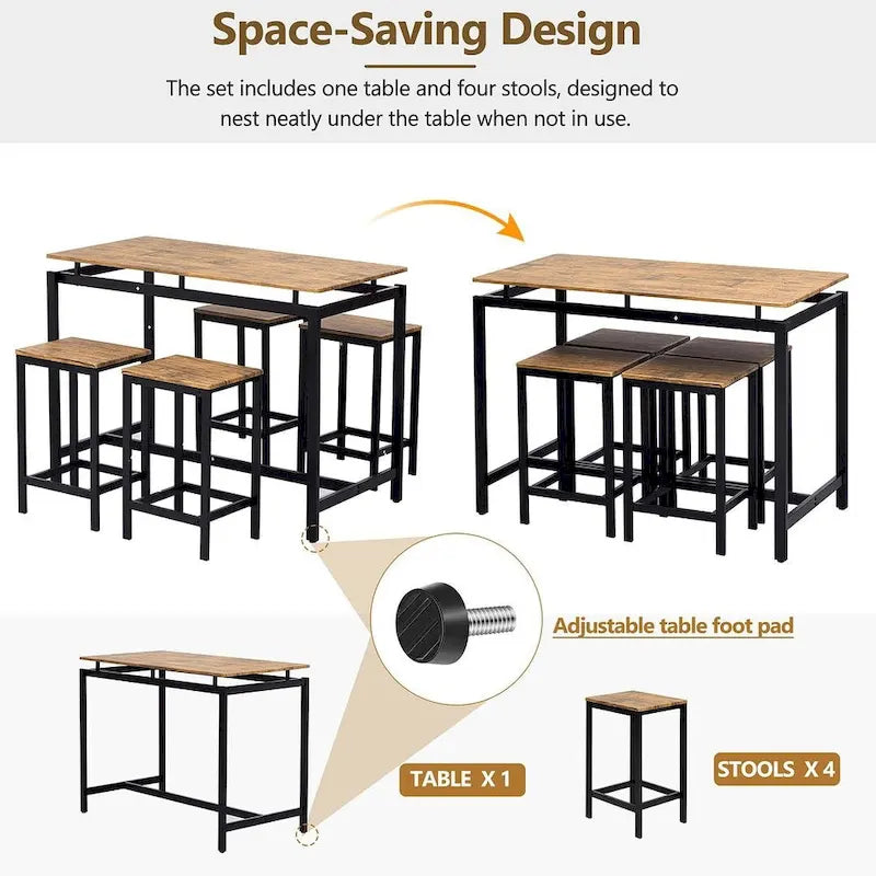 Contemporary 5-Piece Space-Saving Bar Table Set with Table and Stools 31