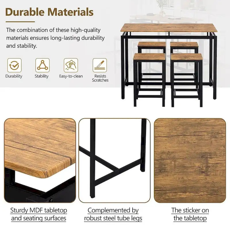 Contemporary 5-Piece Space-Saving Bar Table Set with Table and Stools 32