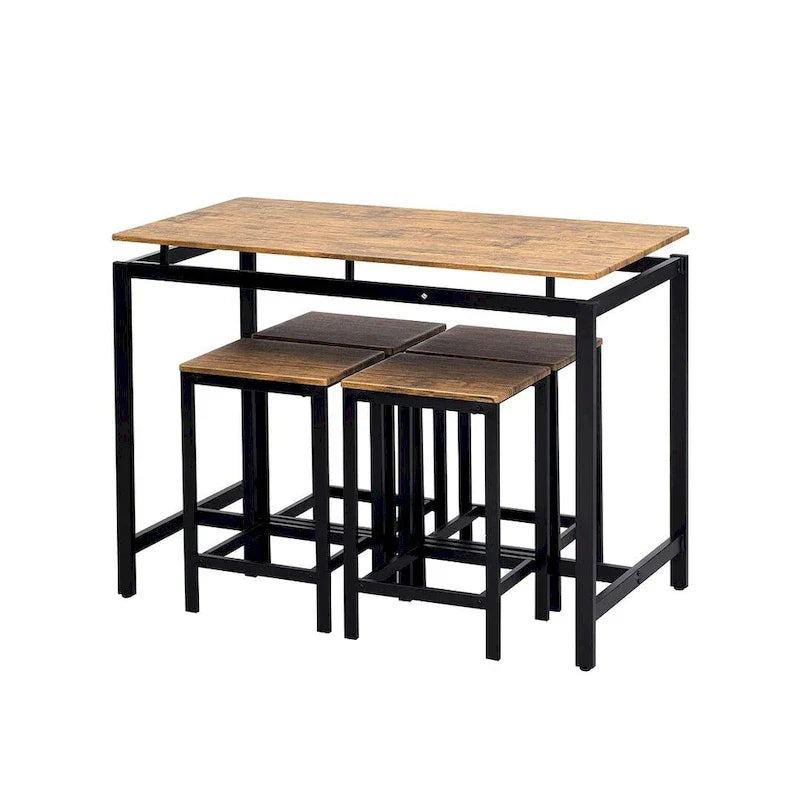 Contemporary 5-Piece Space-Saving Bar Table Set with Table and Stools 34