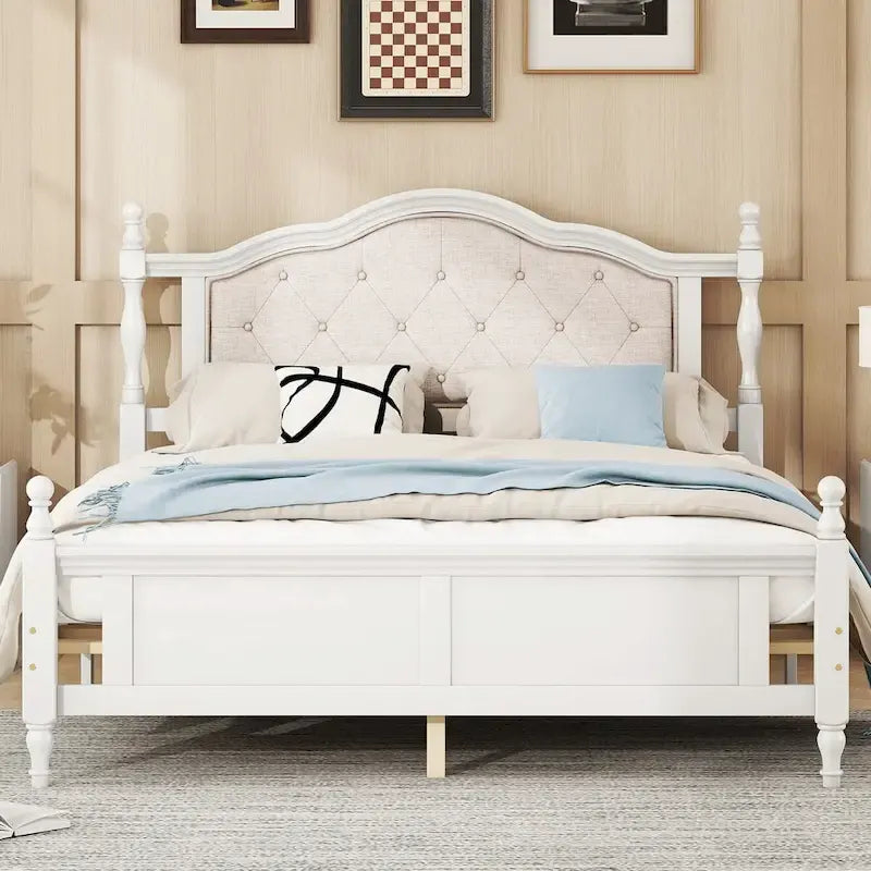 Queen Size Upholstered Bed with Headboard and Footboard, Featuring Dual Bed Rail Support Feet and Central Platform Support 3