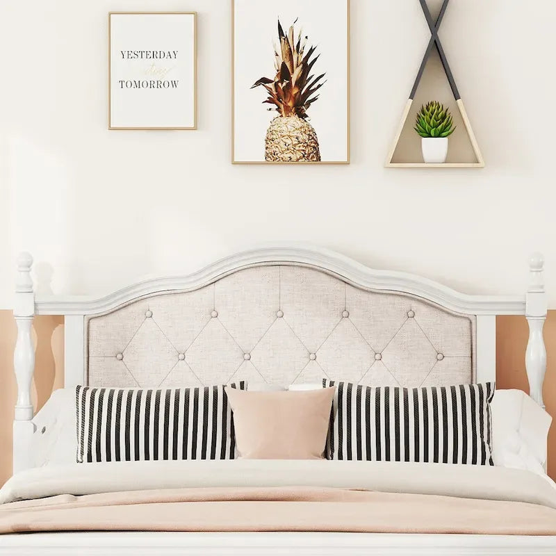 Queen Size Upholstered Bed with Headboard and Footboard, Featuring Dual Bed Rail Support Feet and Central Platform Support 5