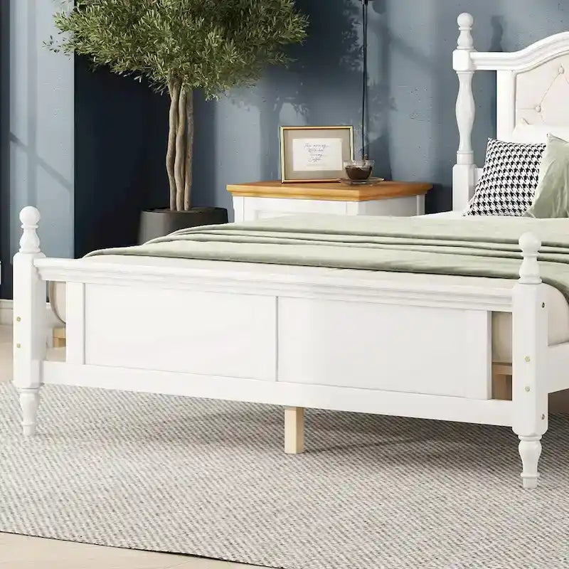 Queen Size Upholstered Bed with Headboard and Footboard, Featuring Dual Bed Rail Support Feet and Central Platform Support 6
