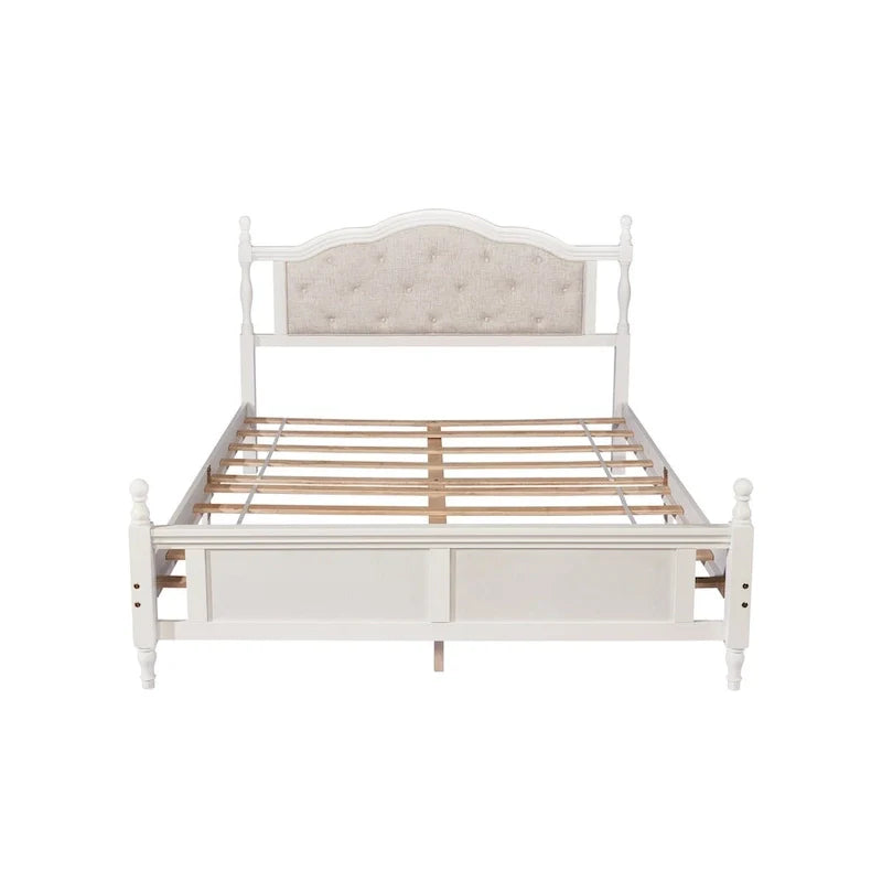 Queen Size Upholstered Bed with Headboard and Footboard, Featuring Dual Bed Rail Support Feet and Central Platform Support 8