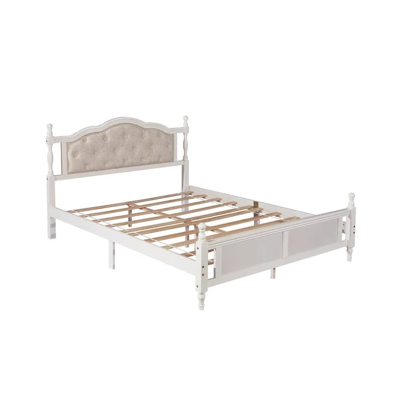 Queen Size Upholstered Bed with Headboard and Footboard, Featuring Dual Bed Rail Support Feet and Central Platform Support 9