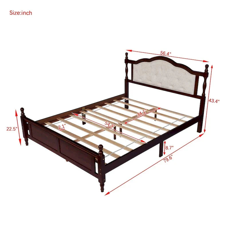 Queen Size Upholstered Bed with Headboard and Footboard, Featuring Dual Bed Rail Support Feet and Central Platform Support 14