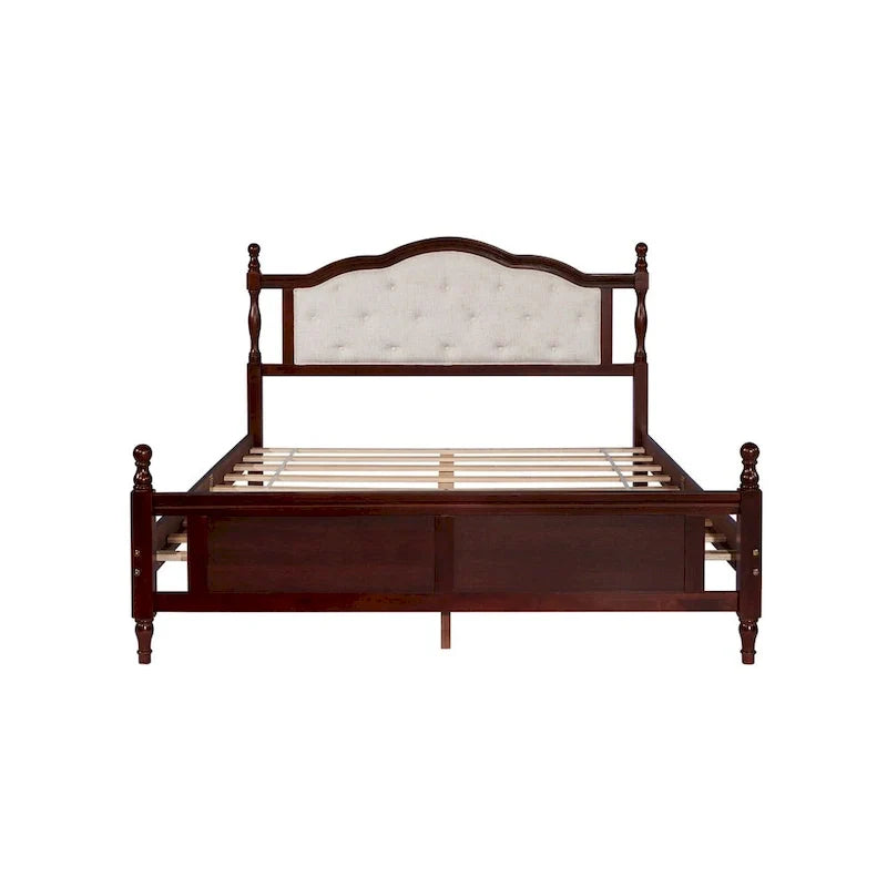 Queen Size Upholstered Bed with Headboard and Footboard, Featuring Dual Bed Rail Support Feet and Central Platform Support 16
