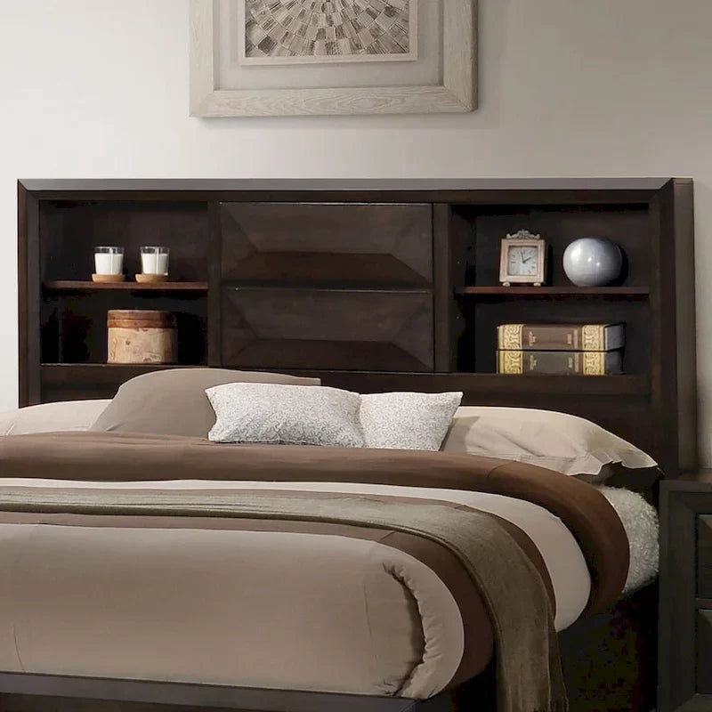 Furniture of America Zuloey Transitional Espresso Wood Platform Bed with Bookcase Headboard and Storage Drawers 4