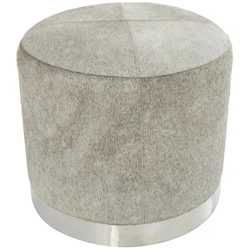 Gray Leather Patchwork Living Room Stool with Silver Metal Base - Roche River Decor 11