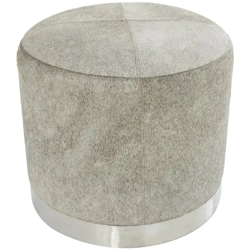 Gray Leather Patchwork Living Room Stool with Silver Metal Base - Roche River Decor 1
