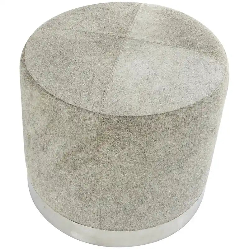 Gray Leather Patchwork Living Room Stool with Silver Metal Base - Roche River Decor 3