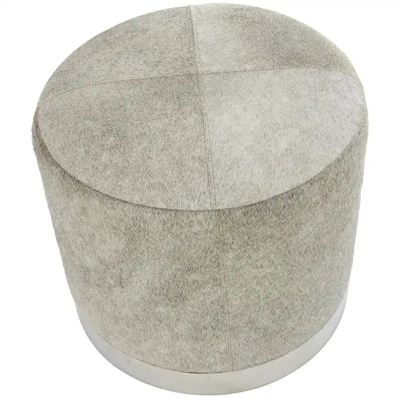 Gray Leather Patchwork Living Room Stool with Silver Metal Base - Roche River Decor 4