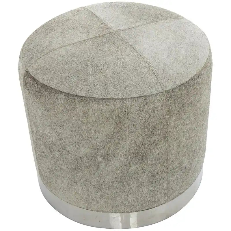 Gray Leather Patchwork Living Room Stool with Silver Metal Base - Roche River Decor 5