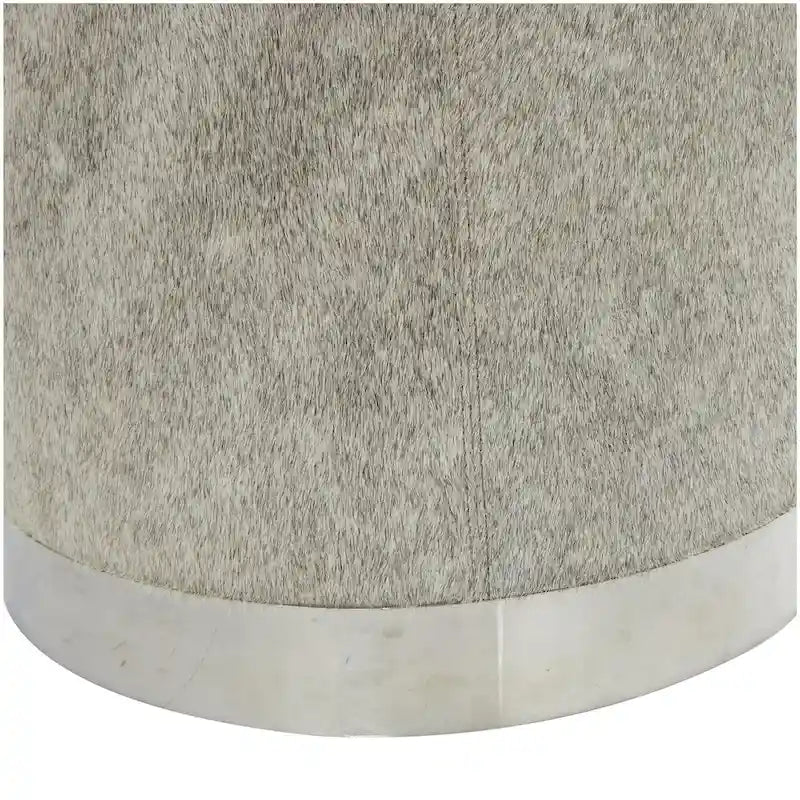 Gray Leather Patchwork Living Room Stool with Silver Metal Base - Roche River Decor 7