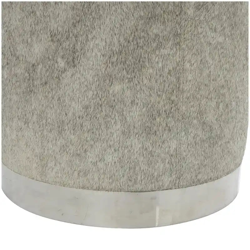 Gray Leather Patchwork Living Room Stool with Silver Metal Base - Roche River Decor 8