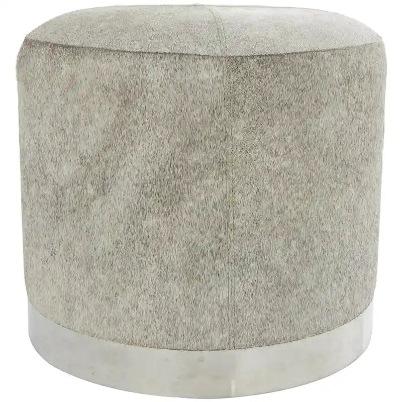 Gray Leather Patchwork Living Room Stool with Silver Metal Base - Roche River Decor 9