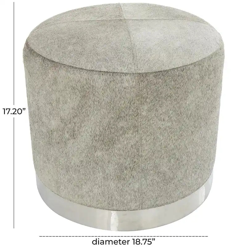 Gray Leather Patchwork Living Room Stool with Silver Metal Base - Roche River Decor 10