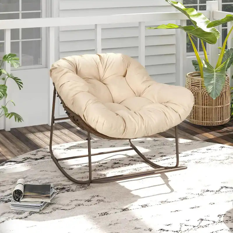 Moasis Oversized Outdoor Papasan Rocking Chair with Cushion - Patio Basket Chair 7
