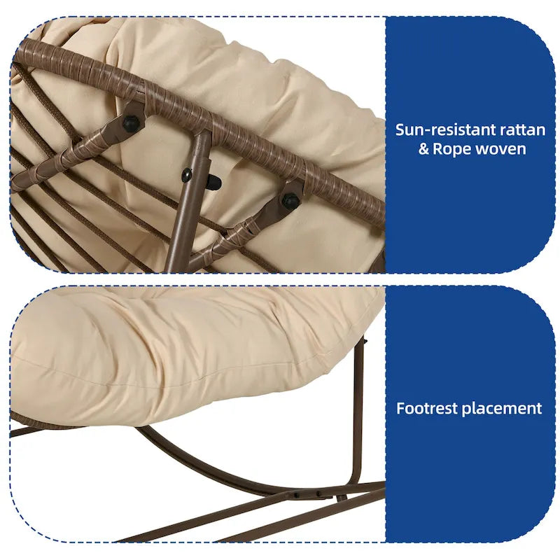 Moasis Oversized Outdoor Papasan Rocking Chair with Cushion - Patio Basket Chair 2