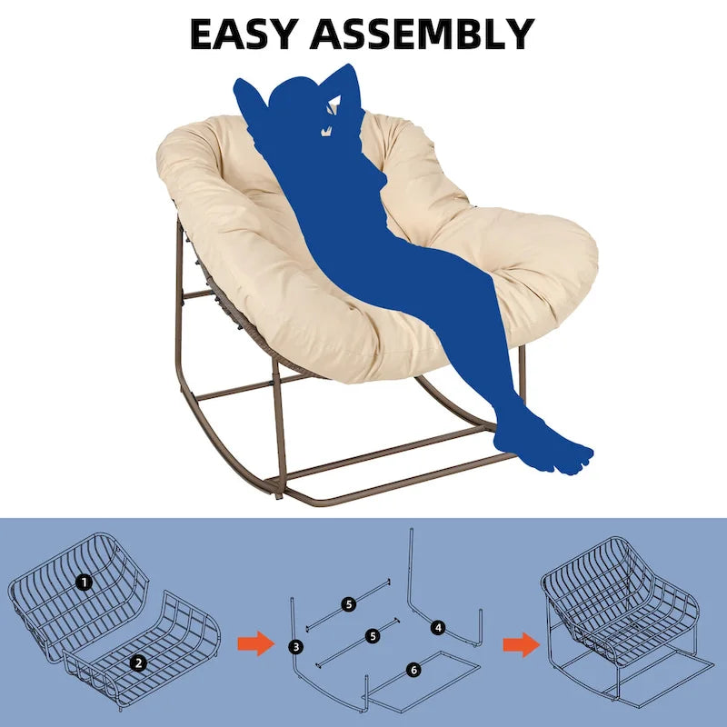 Moasis Oversized Outdoor Papasan Rocking Chair with Cushion - Patio Basket Chair 3