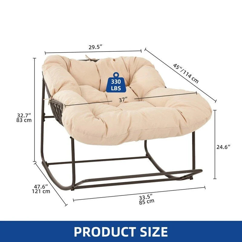 Moasis Oversized Outdoor Papasan Rocking Chair with Cushion - Patio Basket Chair 6