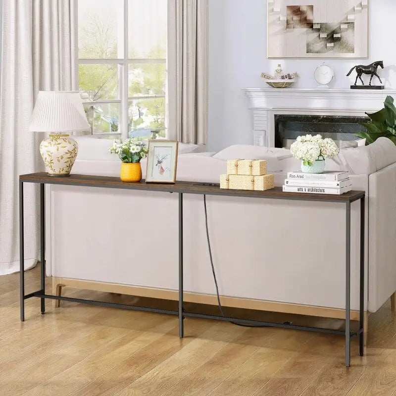 70.9-Inch Console Table with Dual Power Outlets and USB Ports - Slim Entryway and Sofa Table for Living Room 1
