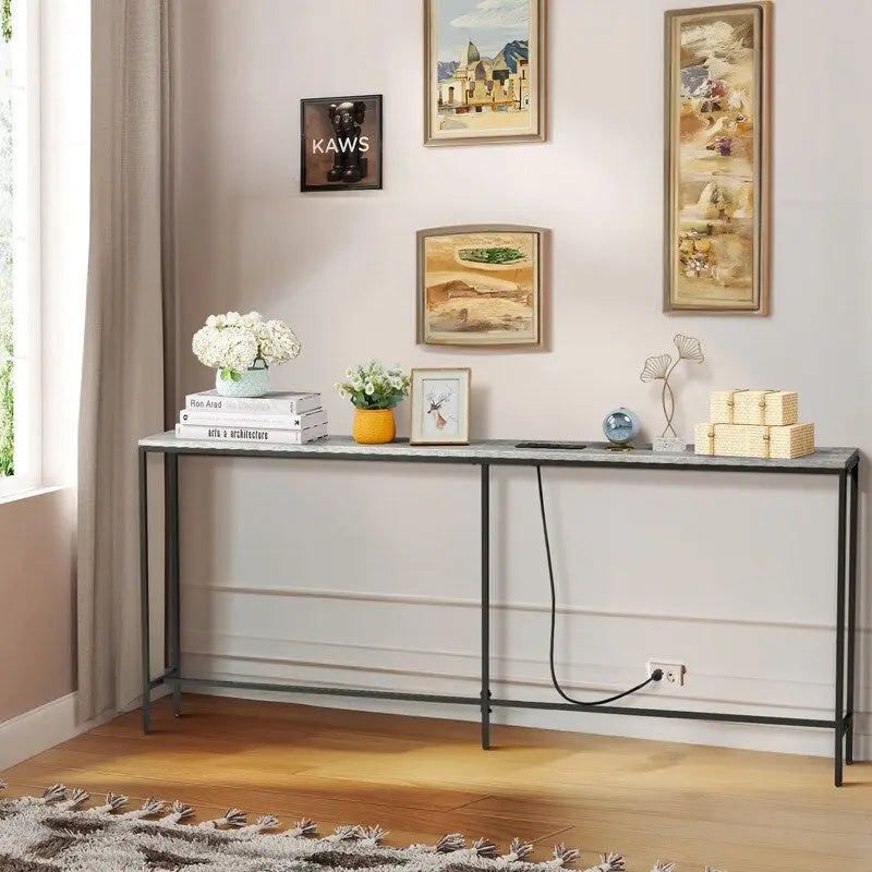 70.9-Inch Console Table with Dual Power Outlets and USB Ports - Slim Entryway and Sofa Table for Living Room 2
