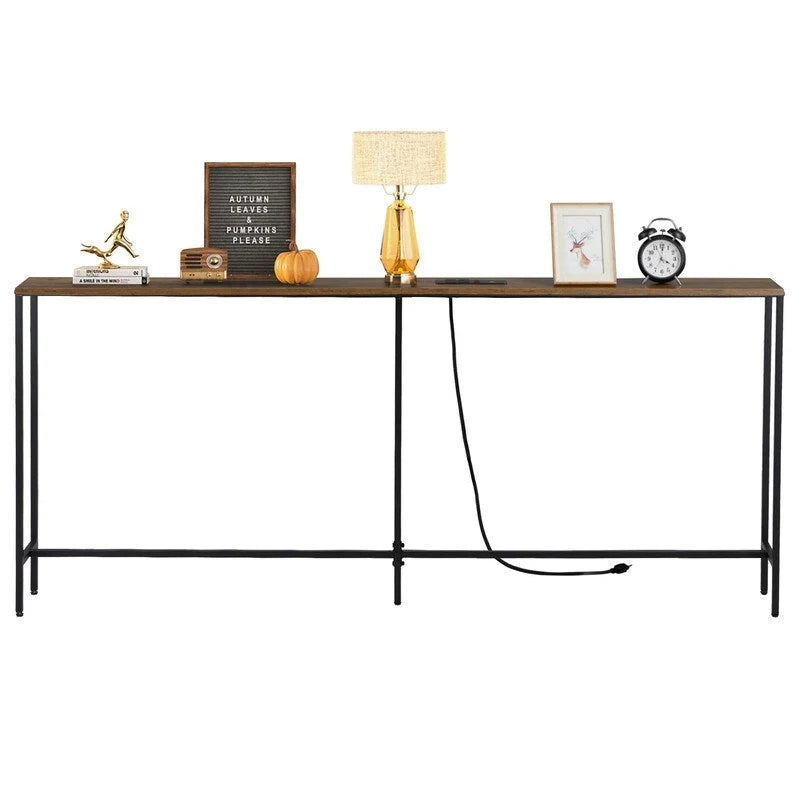 70.9-Inch Console Table with Dual Power Outlets and USB Ports - Slim Entryway and Sofa Table for Living Room 3
