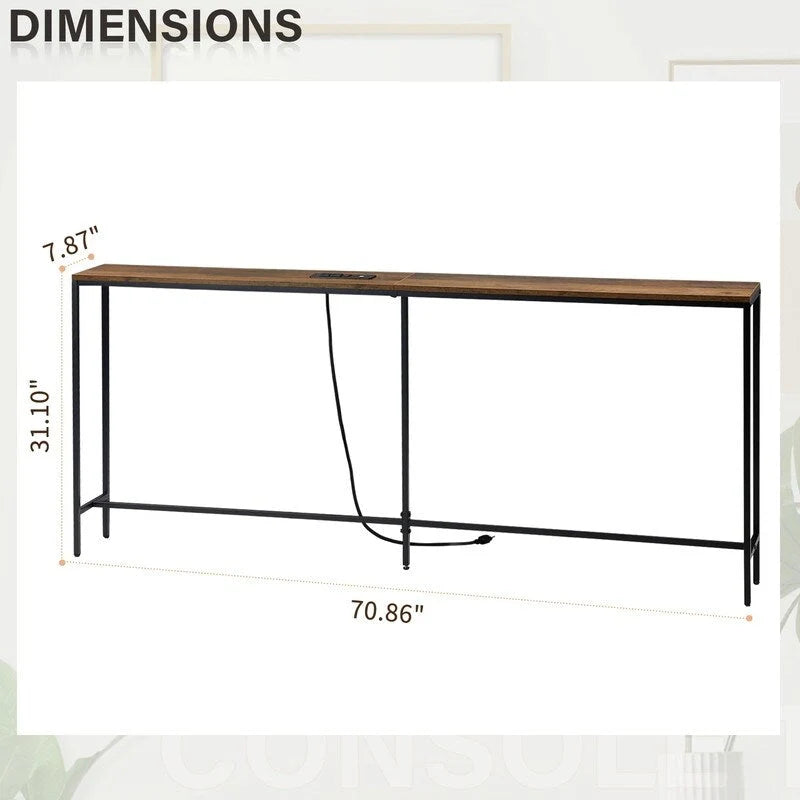 70.9-Inch Console Table with Dual Power Outlets and USB Ports - Slim Entryway and Sofa Table for Living Room 5