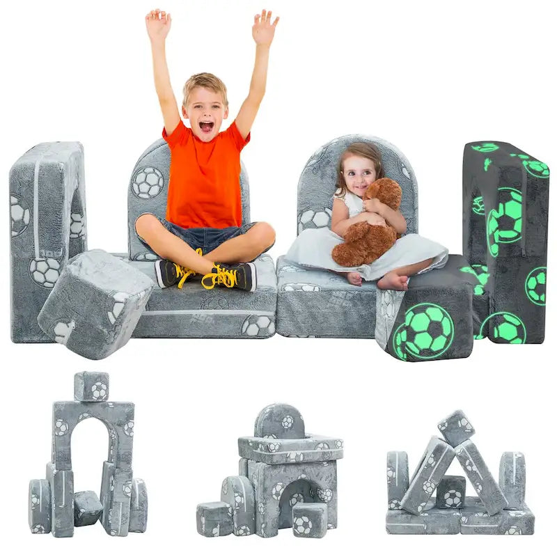 Mieres Modular Kids Sofa - Toddler Glow Couch with 2 Seats, Fold-Out Play Sofa for Children 1