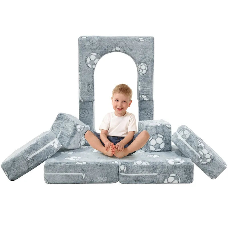 Mieres Modular Kids Sofa - Toddler Glow Couch with 2 Seats, Fold-Out Play Sofa for Children 4