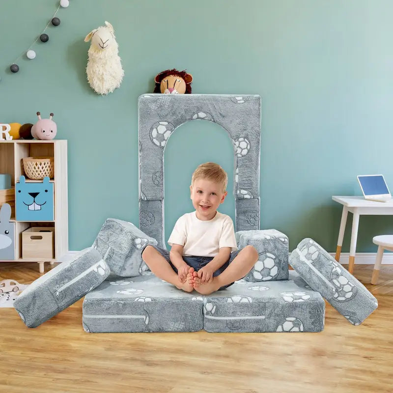 Mieres Modular Kids Sofa - Toddler Glow Couch with 2 Seats, Fold-Out Play Sofa for Children 5