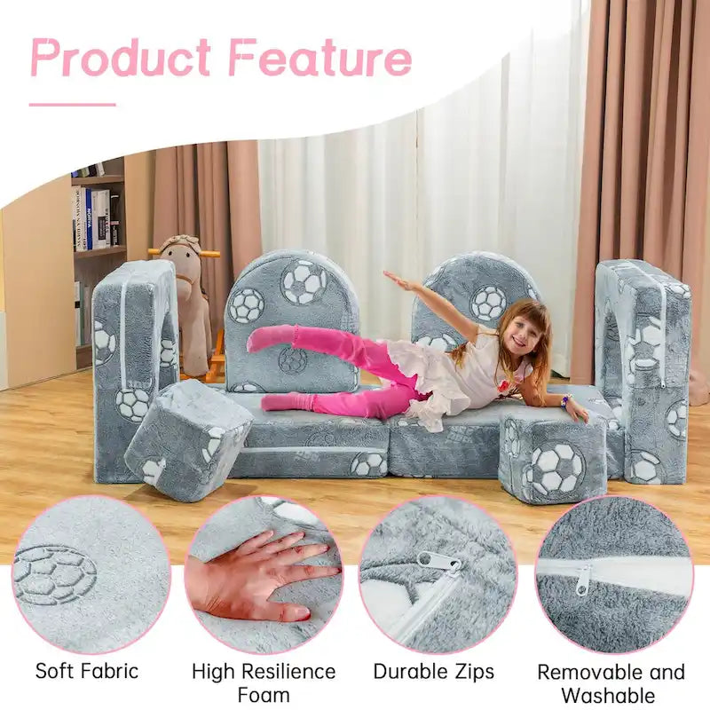 Mieres Modular Kids Sofa - Toddler Glow Couch with 2 Seats, Fold-Out Play Sofa for Children 7
