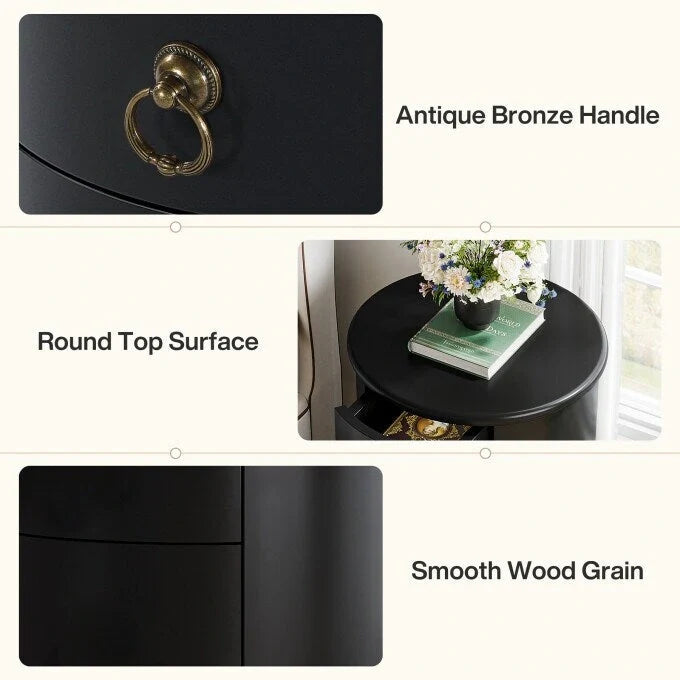 Round Solid Wood Nightstand with 4 Drawers 2