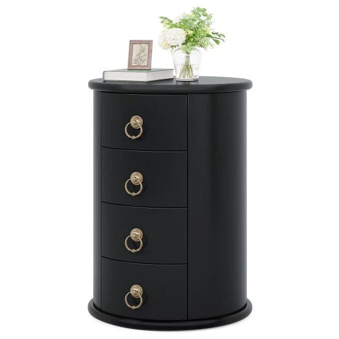 Round Solid Wood Nightstand with 4 Drawers 3