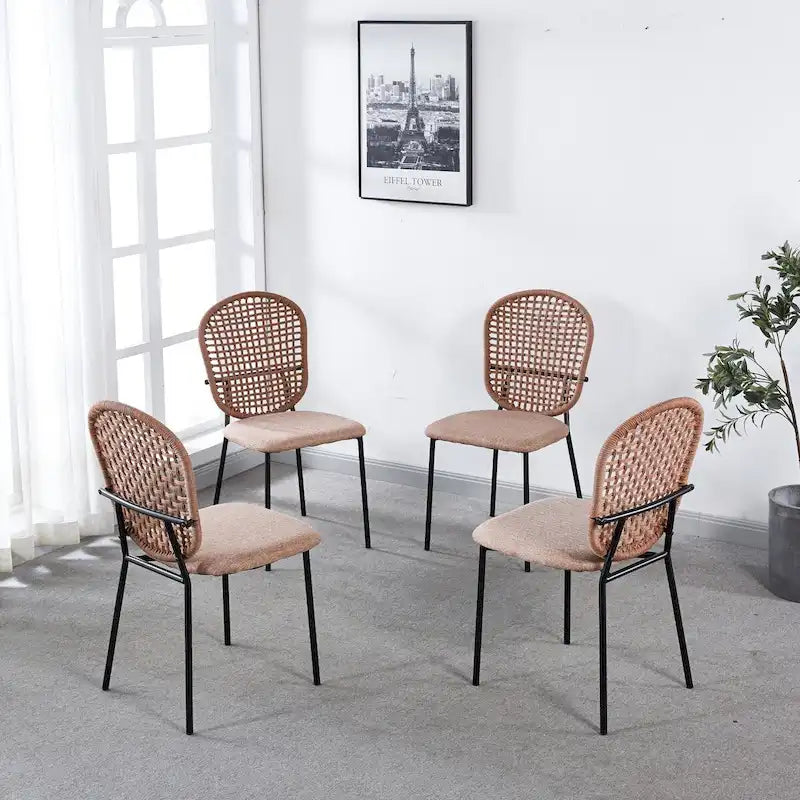 Set of 4 Upholstered Sennit Dining Chairs Featuring Sturdy Metal Legs 7