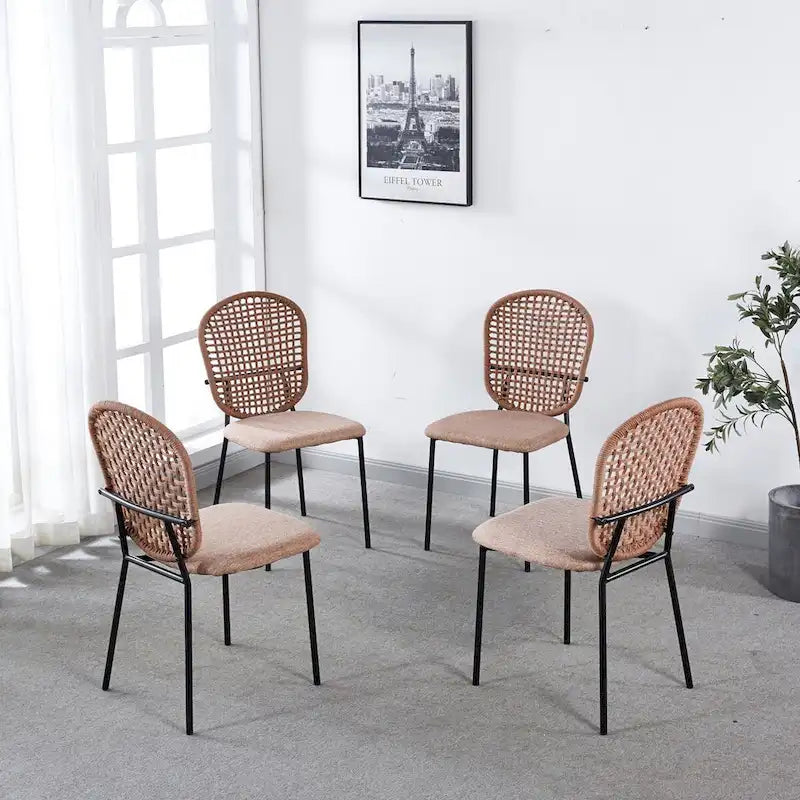 Set of 4 Upholstered Sennit Dining Chairs Featuring Sturdy Metal Legs 1