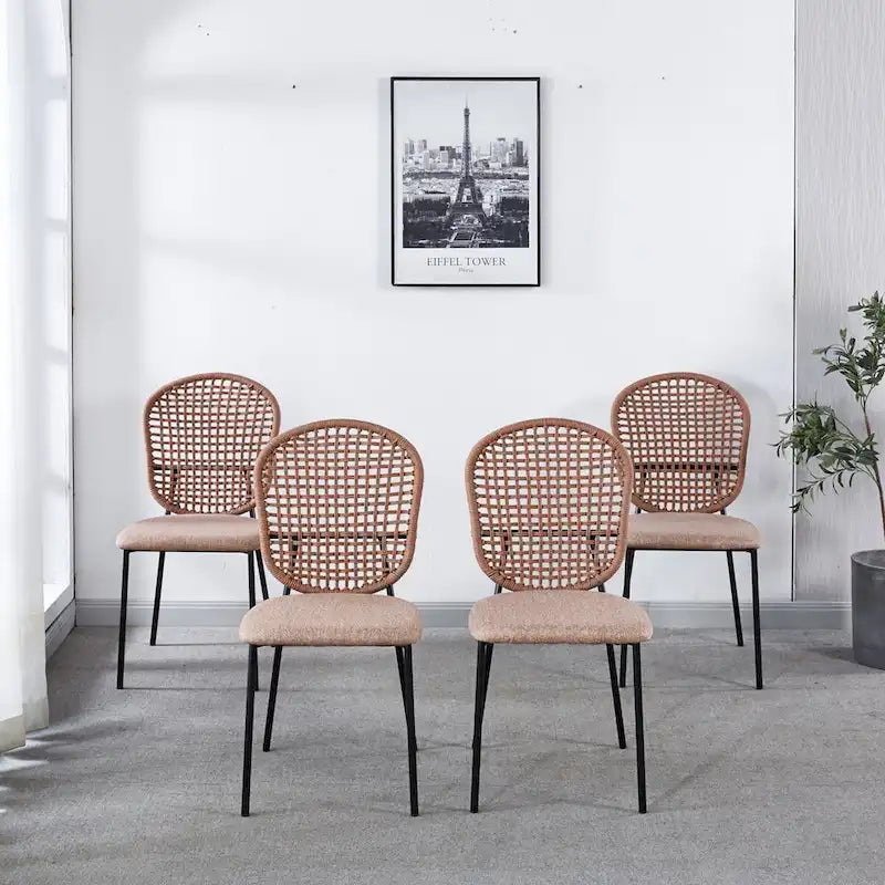 Set of 4 Upholstered Sennit Dining Chairs Featuring Sturdy Metal Legs 2
