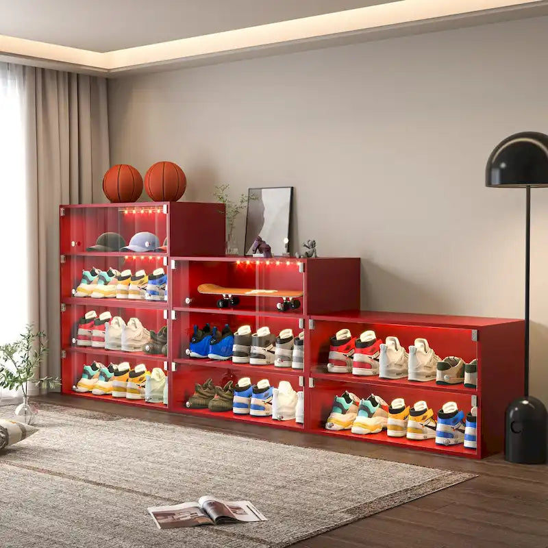 LED-Illuminated Glass Door Shoe Storage Cabinet for Sneakers 2