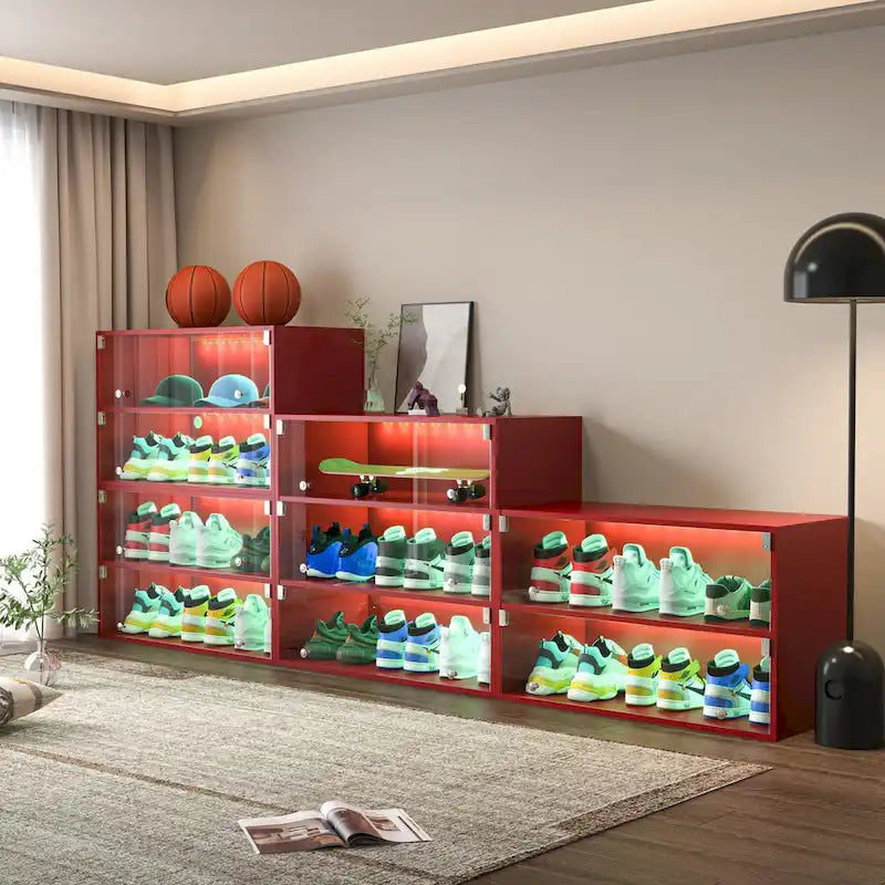 LED-Illuminated Glass Door Shoe Storage Cabinet for Sneakers 3