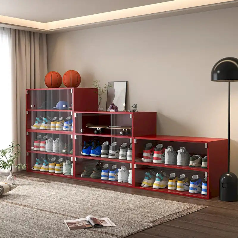 LED-Illuminated Glass Door Shoe Storage Cabinet for Sneakers 4