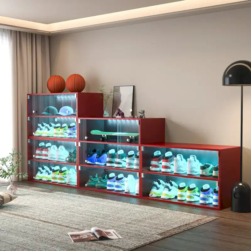LED-Illuminated Glass Door Shoe Storage Cabinet for Sneakers 5