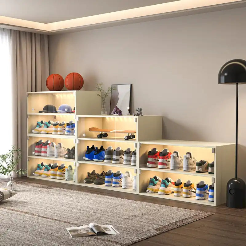 LED-Illuminated Glass Door Shoe Storage Cabinet for Sneakers 7