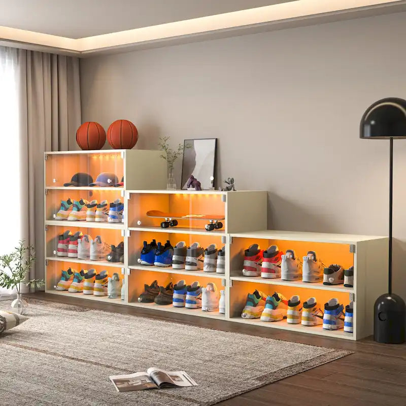 LED-Illuminated Glass Door Shoe Storage Cabinet for Sneakers 8