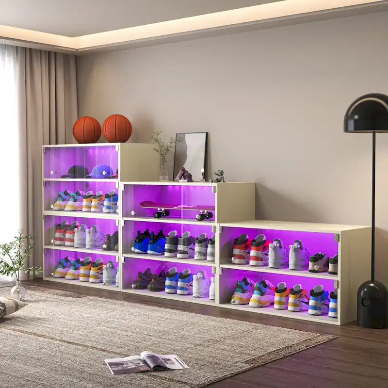 LED-Illuminated Glass Door Shoe Storage Cabinet for Sneakers 9
