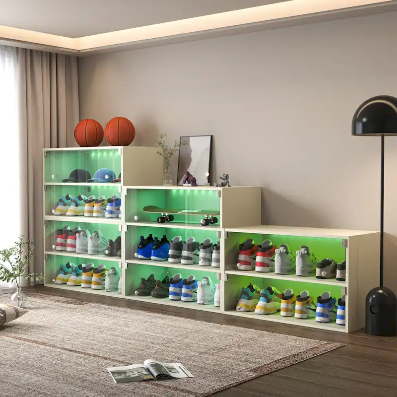 LED-Illuminated Glass Door Shoe Storage Cabinet for Sneakers 10