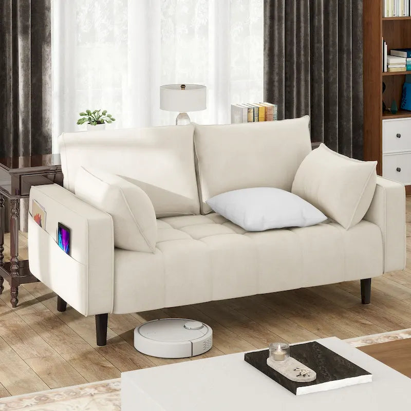 Moasis 56-Inch Velvet Tufted Loveseat Sofa with Button-Detail Seat and Convenient Side Storage Pocket 26
