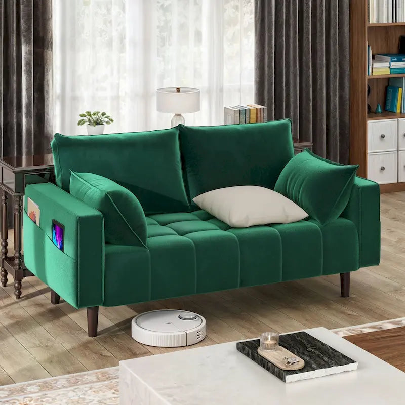 Moasis 56-Inch Velvet Tufted Loveseat Sofa with Button-Detail Seat and Convenient Side Storage Pocket 27