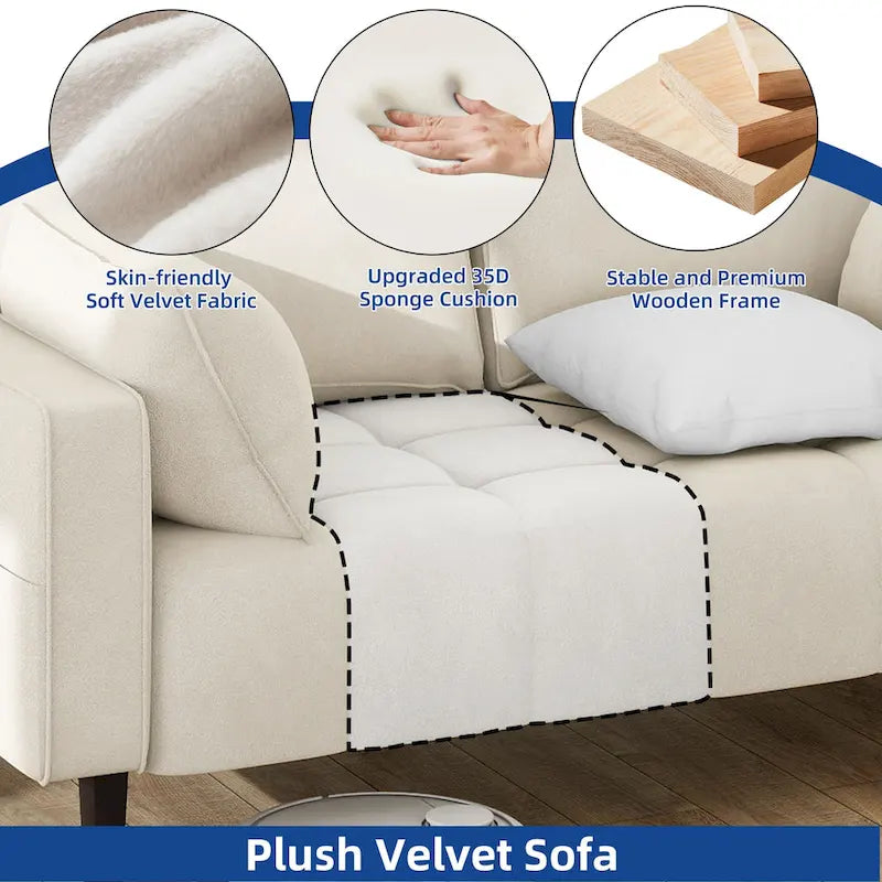 Moasis 56-Inch Velvet Tufted Loveseat Sofa with Button-Detail Seat and Convenient Side Storage Pocket 3