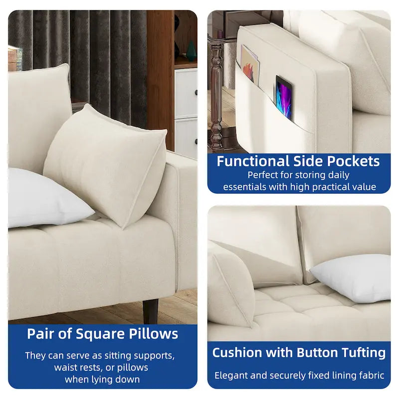 Moasis 56-Inch Velvet Tufted Loveseat Sofa with Button-Detail Seat and Convenient Side Storage Pocket 5