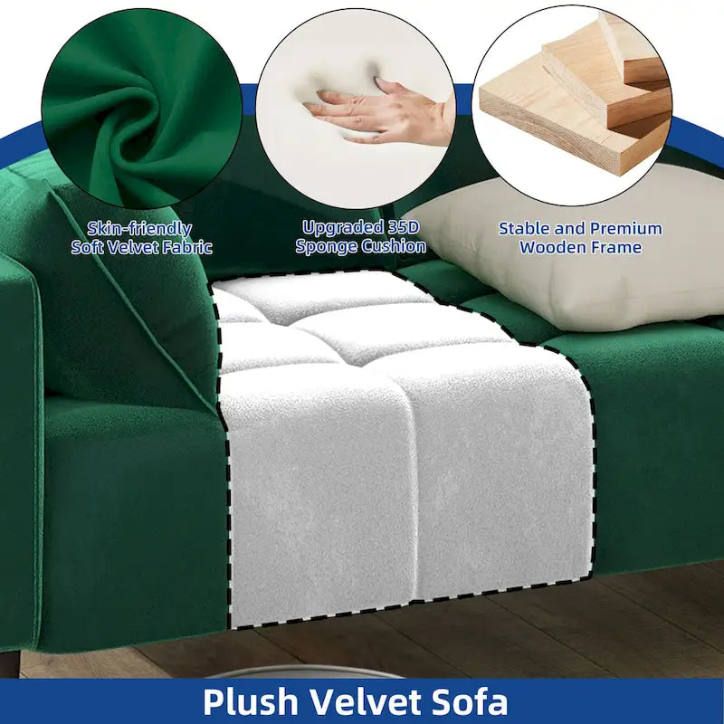 Moasis 56-Inch Velvet Tufted Loveseat Sofa with Button-Detail Seat and Convenient Side Storage Pocket 11